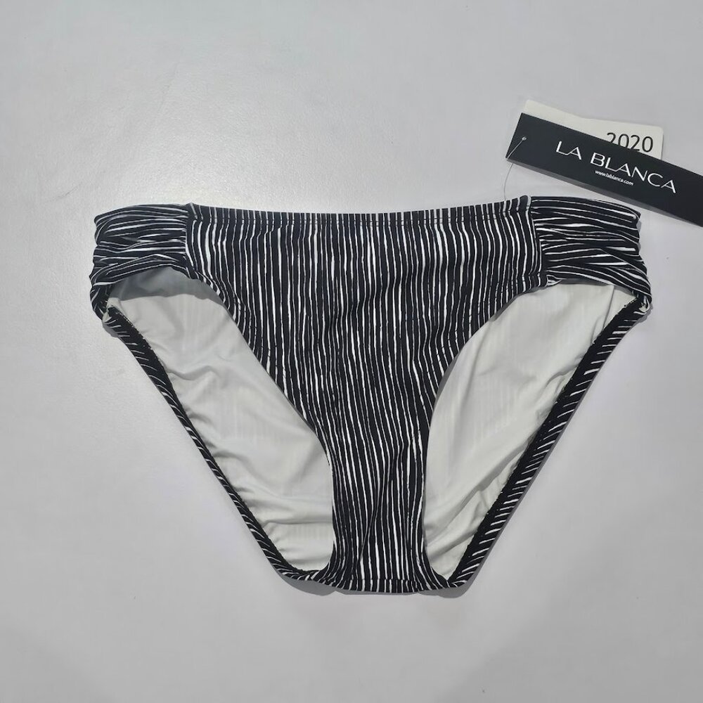 La Blanca Black & White Ripple Shirred Hipster Bikini Bottoms - Picture 5 of 10